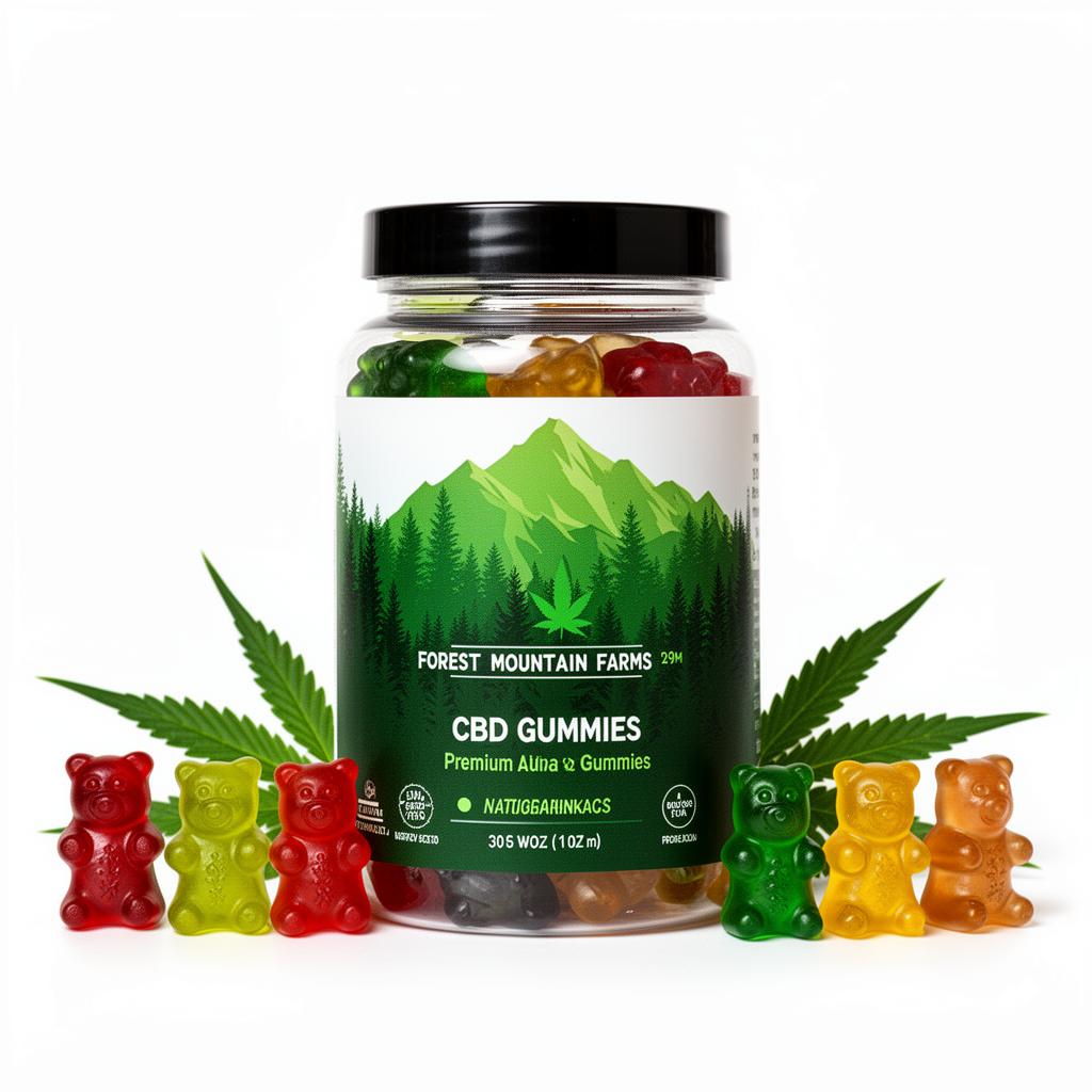 Forest Mountain Farms CBD Gummies jar with colorful gummies